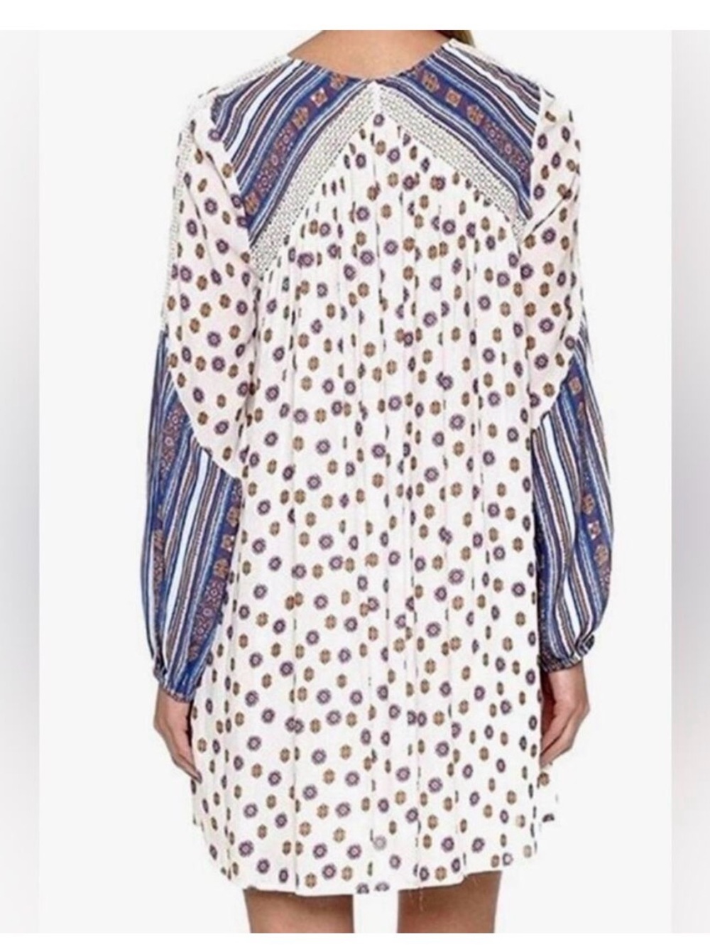 Free People-Boho Peasant Tunic Dress in Cream and Blue Sz XS VGUC - Picture 5 of 15